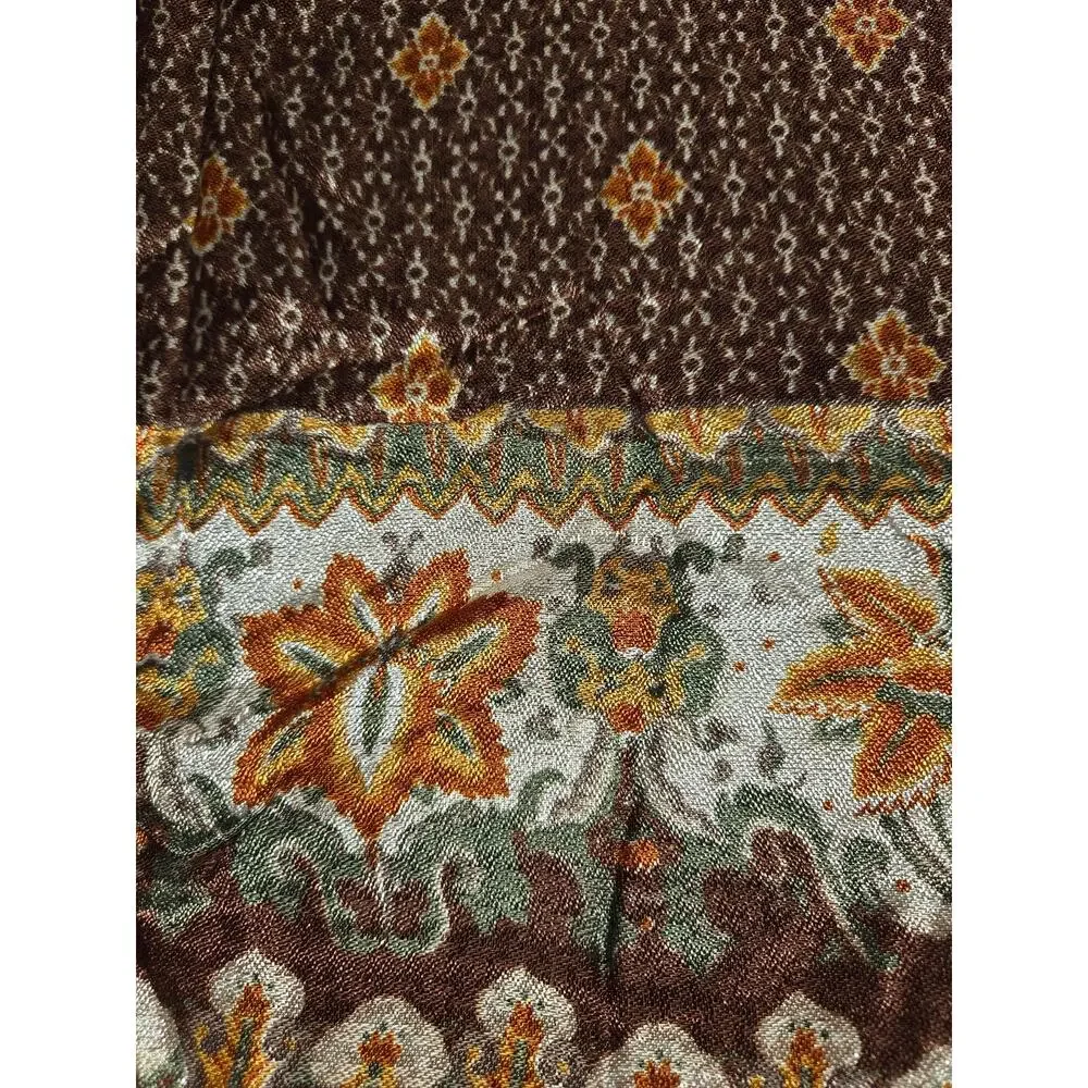 Vintage Brown Orange Fall Floral 100% Rayon Italy Scarf Square